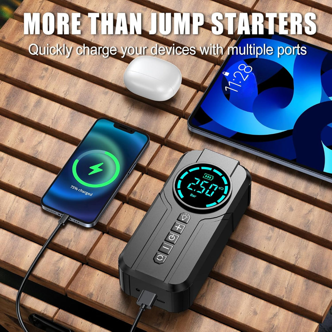 4 In 1 Car Jump Starter with Air Compressor and USB Power Bank
