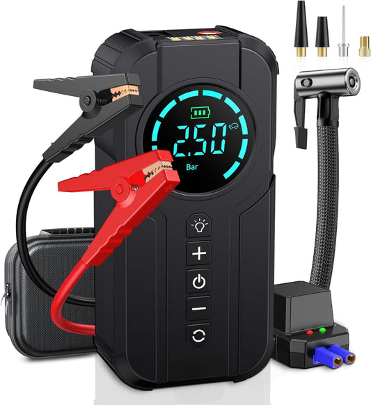 4 In 1 Car Jump Starter with Air Compressor and USB Power Bank